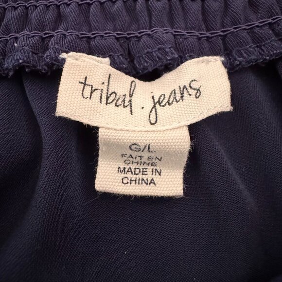 Tribal Jeans Women’s Large Navy Embroidered Boho Peasant Top Off Shoulder Blouse - Picture 3 of 8